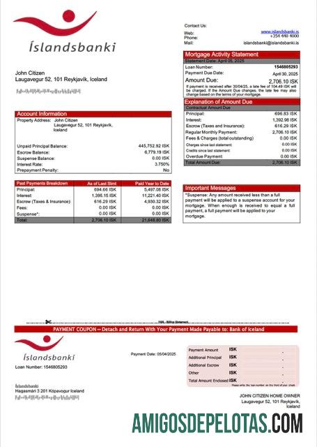 realista Modelo Word e PDF de declaração de hipoteca do Banco da Islândia (Íslandsbanki)